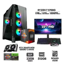 Falabella PC GAMER RYZEN 7 5700G - 32GB RAM - SSD 512GB - RTX 5060TI 8GB + MONITOR 22 oferta