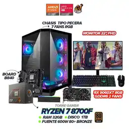 Falabella TORRE GAMER RYZEN 7 8700F / RX 9060XT 8GB / 32GB / 1TB / B840 / 7 FANS / 22 FHD oferta
