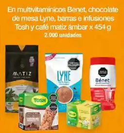 Jumbo En multivitamínicos Benet, chocolate de mesa Lyne, barras e infusiones Tosh y café matiz ámbar oferta