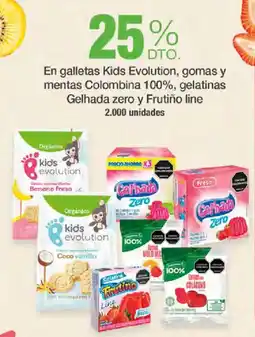 Jumbo En galletas Kids Evolution, gomas y mentas Colombina 100%, gelatinas Gelhada zero y Frutiño line oferta