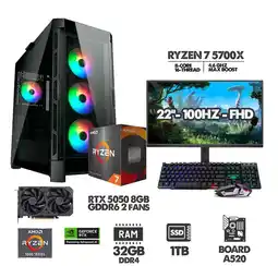 Falabella PC GAMER RYZEN 7 5700X - 32GB RAM - SSD 1TB - RTX 5050 8GB + MONITOR 22 oferta