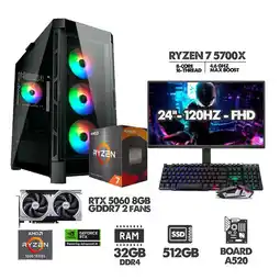 Falabella PC GAMER RYZEN 7 5700X - 32GB RAM - SSD 512GB - RTX 5060 8GB + MONITOR 24 120HZ oferta