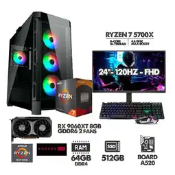Falabella PC GAMER RYZEN 7 5700X - 64GB RAM - SSD 512GB - RX 9060XT 8GB + MONITOR 24 120HZ oferta