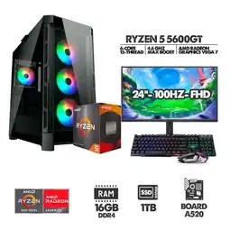 Falabella COMPUTADOR RYZEN 5 5600G - 16GB RAM - SSD 1TB - CHASIS 4 FANS + MONITOR 24 100HZ oferta