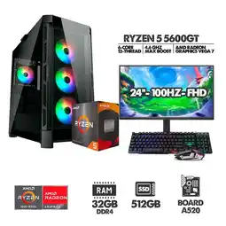 Falabella COMPUTADOR RYZEN 5 5600G - 32GB RAM - SSD 512GB - CHASIS 4 FANS + MONITOR 24 100HZ oferta