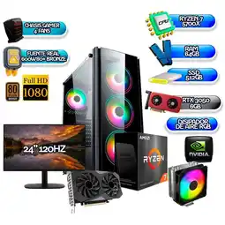 Falabella Torre Gamer Ryzen 7 5700X - RTX 3050 6GB - 64GB RAM - SSD 512GB - 24” 120Hz 600W oferta