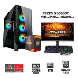 Falabella COMPUTADOR RYZEN 5 5600G - 32GB RAM - SSD 1TB - CHASIS 4 FANS + MONITOR 22 oferta