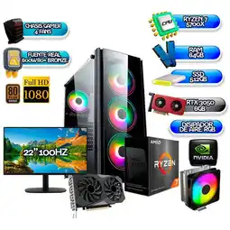Falabella PC Gamer Ryzen 7 5700X + RTX 3050 6GB - 64GB RAM - SSD 512GB - MONITOR 22” 100Hz oferta