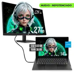 Falabella PORTATIL INTEL CORE I5 13420H SSD 512GB RAM 16GB LED 14+ MONITOR HP 27 FHD oferta