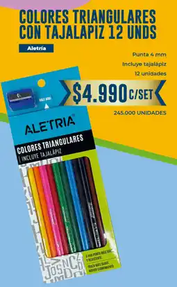 Tiendas D1 Aletria colores triangulares con tajalapiz oferta