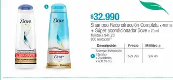 Jumbo Shampoo reconstrucción completa x 400 ml + súper acondicionador dove x 70 ml oferta