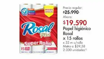Metro Papel higiénico rosal 15 rollos 33m oferta