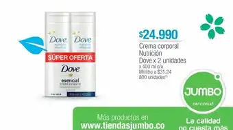 Jumbo Crema corporal nutrición dove x 2 unidades oferta