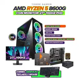 Falabella PC GAMER RYZEN 5 8600G / RAM 16GB / SSD 2TB / B650 / 650W 80+ / MONITOR 27 FHD oferta