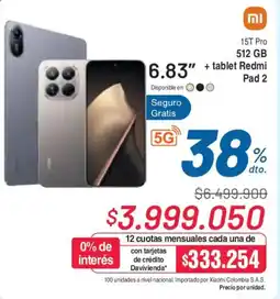 Alkosto Xiaomi 15T pro + tablet Redmi Pad 2 oferta