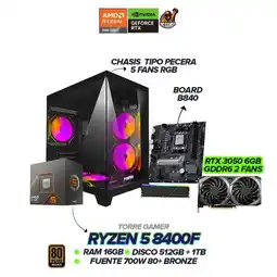 Falabella TORRE GAMER RYZEN 5 8400F / RTX 3050 6GB / 16GB RAM / SSD 1.5TB / B840 / 700W oferta
