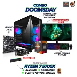 Falabella PC Gamer Ryzen 7 5700X / RX 6600 8GB / 16GB RAM / 512GB SSD / REF. LIQUIDA ICEBERG / MONITOR 24 FHD oferta