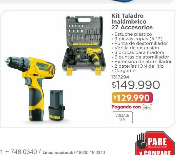 Oferta Kit taladro inalámbrico 27 accesorios en Easy