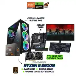 Falabella PC GAMER RYZEN 5 8600G / RTX 3050 6GB / RAM 16GB / SSD 512GB / BOARD B840 / 700W / MONITOR 22 FHD oferta