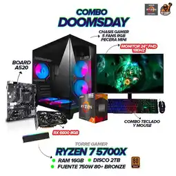 Falabella PC Gamer Ryzen 7 5700X / RX 6600 8GB / 16GB RAM / 1TB SSD / REF. LIQUIDA ICEBERG / MONITOR 24 FHD oferta