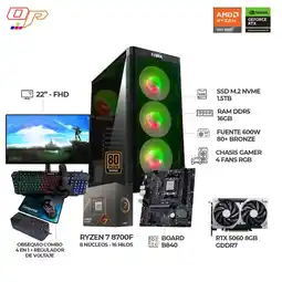 Falabella PC GAMER RYZEN 7 8700F + MONITOR 22 100Hz + RTX 5060 8GB - RAM 16GB DDR5 - SSD 1.5TB M.2 oferta