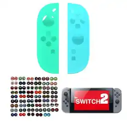 Falabella Protector En Silicona Azul Verde+ Vidrio+ 2 Grips Para Joycon Switch 2 oferta
