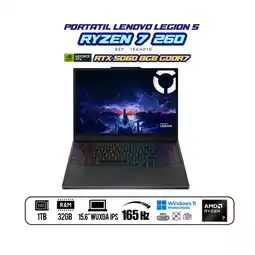 Falabella PORTATIL GAMER LEGION 5 / AMD RYZEN 7 260 / RTX 5060 8GB / 15.6 WUXGA 165Hz / 32GB / 1TB oferta