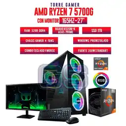 Falabella TORRE GAMER RYZEN 7 5700G/32GB RAM/ 1TB SSD/BOARD A520M-K MONITOR 27 FHD 165Hz oferta