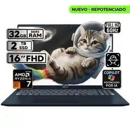 Falabella PORTÁTIL VIVOBOOK 16 RYZEN AI 7 32GB 2TB SSD PANTALLA 16″ WUXGA oferta