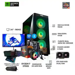 Falabella PC Gamer Ryzen 7 5700X / RTX 5060 6GB / 64GB RAM / SSD 512GB / Monitor 24 FHD 180Hz / Wi-Fi + BT oferta