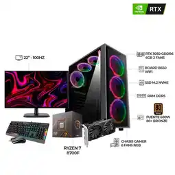 Falabella PC GAMER R7 8700F RTX3050 6GB RAM 16GB DDR5 SSD512GB BOARD B650 + MONITOR 22 FHD oferta