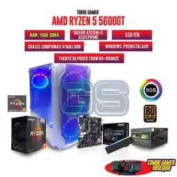 Falabella PC GAMER R5 5600GT 16GB RAM SSD 1TB CHASIS 4FANS RGB COMBO GAMER 4 EN 1 oferta