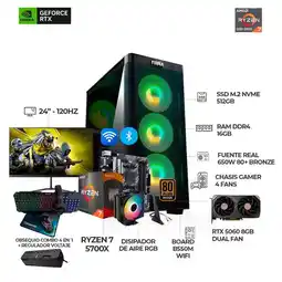 Falabella PC Gamer Ryzen 7 5700X / RTX 5060 6GB / 16GB RAM / SSD 512GB / Monitor 24 FHD 120Hz / Wi-Fi + BT oferta