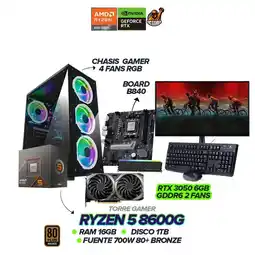 Falabella PC GAMER RYZEN 5 8600G / RTX 3050 6GB / RAM 16GB / SSD 1TB / BOARD B840 / 700W / MONITOR 22" FHD oferta