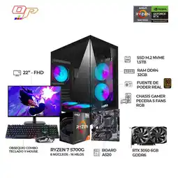 Falabella PC GAMER RYZEN 7 5700G/RTX 3050 6GB/32GB RAM/1.5TB/MONITOR 22/COMBO GAMER oferta
