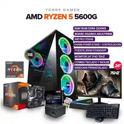 Falabella Pc Gamer Ryzen 5 5600G /16Gb Ram/ M.2 512GB /Board A520M-K MONITOR 24" oferta