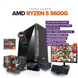 Falabella PC GAMER RYZEN 5 5600G RAM 16GB/ SSD 512GB MONITOR 24 + COMBO TECLADO Y MOUSE oferta