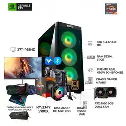 Falabella PC Gamer Ryzen 7 5700X / RTX 5060 6GB / 64GB RAM / SSD 1TB / Monitor 27 FHD 165Hz / Wi-Fi + BT oferta