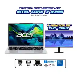 Falabella PORTATIL ASPIRE INTEL CORE 3 N355 / Monitor 22 100Hz / RAM 16GB DDR5 / SSD 1TB / Silver oferta