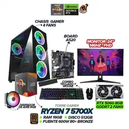 Falabella PC GAMER RYZEN 7 5700X / 5060 8GB / 16GB RAM / 512GB SSD / 600W / 4 FANS / MONITOR ASUS TUF 24146hz oferta