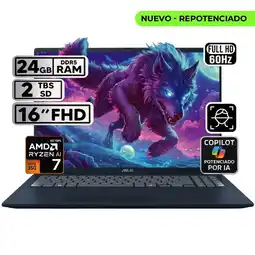 Falabella PORTÁTIL VIVOBOOK 16 RYZEN AI 7 24GB 2TB SSD PANTALLA 16″ WUXGA oferta