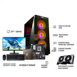 Falabella COMPUTADOR GAMER R7 8700F RTX 5060TI MONITOR 27 120HZ FHD RAM 32GB SSD 2TB B650 oferta