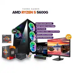 Falabella TORRE GAMER RYZEN 5 5600G/32GB RAM/512GB M.2/BOARD A520M-K MONITOR 27 FHD 100Hz oferta
