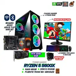 Falabella PC GAMER RYZEN 5 5600X / RTX 3050 6GB / 48GB RAM / 512GB SSD / A520M-PLUS WIFI / MONITOR ASUS 22 oferta