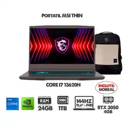 Falabella PORTATIL GAMER THIN B13UC INTEL CI7 13620H + RTX 3050 - RAM 24GB SSD 1TB - 144HZ FHD + MORRAL oferta