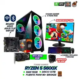 Falabella PC GAMER RYZEN 5 5600X / RTX 3050 6GB / 16GB RAM / 1.5TB SSD / A520M-PLUS WIFI / MONITOR ASUS 22 oferta