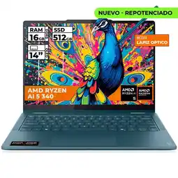 Falabella PORTATIL YOGA 7 2-EN-1 14AKP10 RYZEN AI 5 340 16GB 512GB SSD 14 OLED WUXGA TIDAL TEAL + LAPIZ W11 oferta
