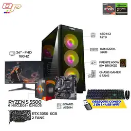 Falabella COMPUTADOR GAMER RYZEN 5 5500+ RTX 3050- RAM 32GB- 1.5TB + MONITOR 24 FHD 146HZ oferta