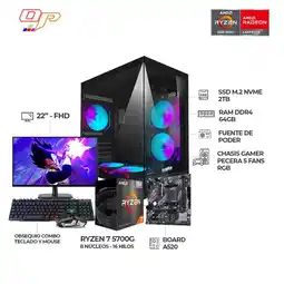 Falabella PC GAMER RYZEN 7 5700G/ MONITOR 22 FHD/ CHASIS PECERA 5 FANS/ RAM 64GB SSD 2TB oferta