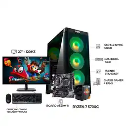 Falabella COMPUTADOR GAMER RYZEN 7 5700G+ MONITOR 27 120HZ+ RAM 16GB+ SSD 512GB+ COMBO oferta